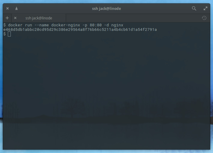 Docker run returns the container ID. Docker run