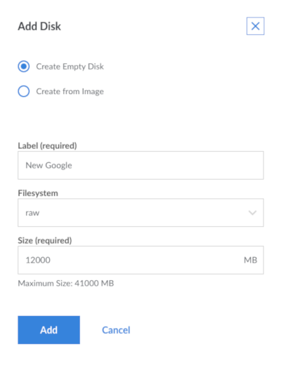 Linode Create New Raw Disk Linode Create New Raw Disk