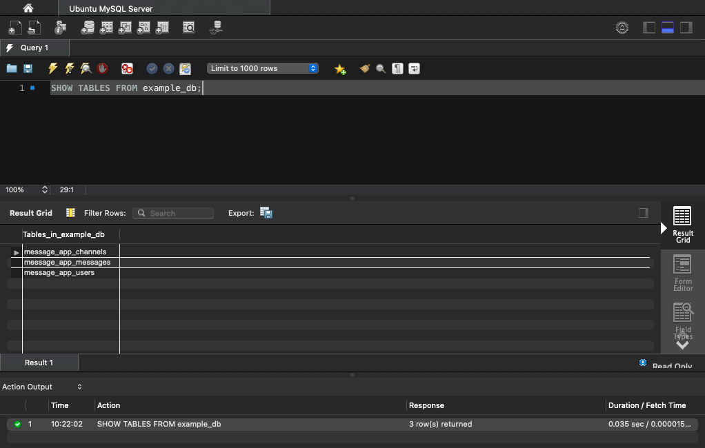 List of tables from MySQL Workbench List of tables from MySQL Workbench