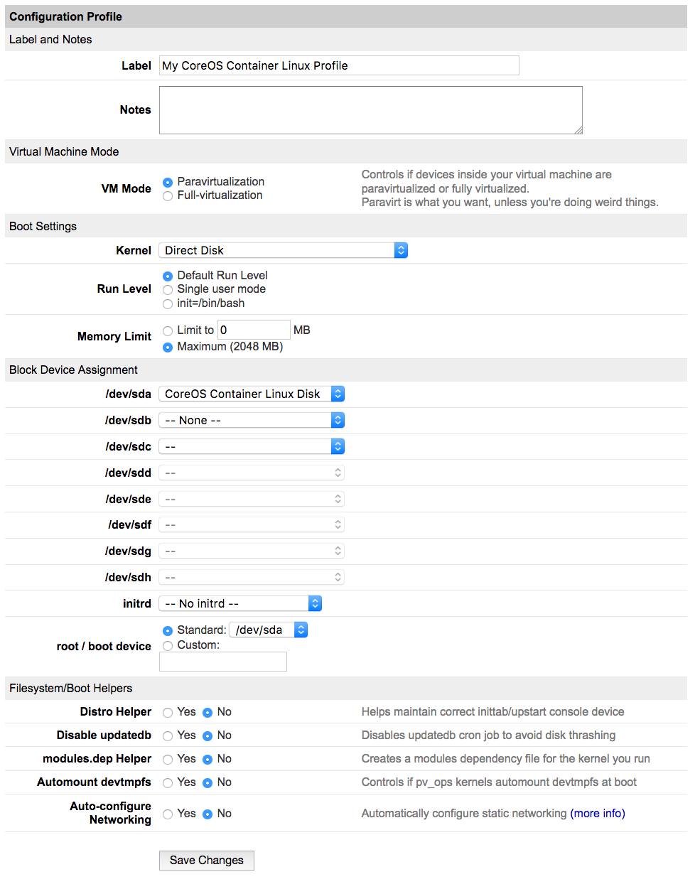 CoreOS configuration profile CoreOS configuration profile