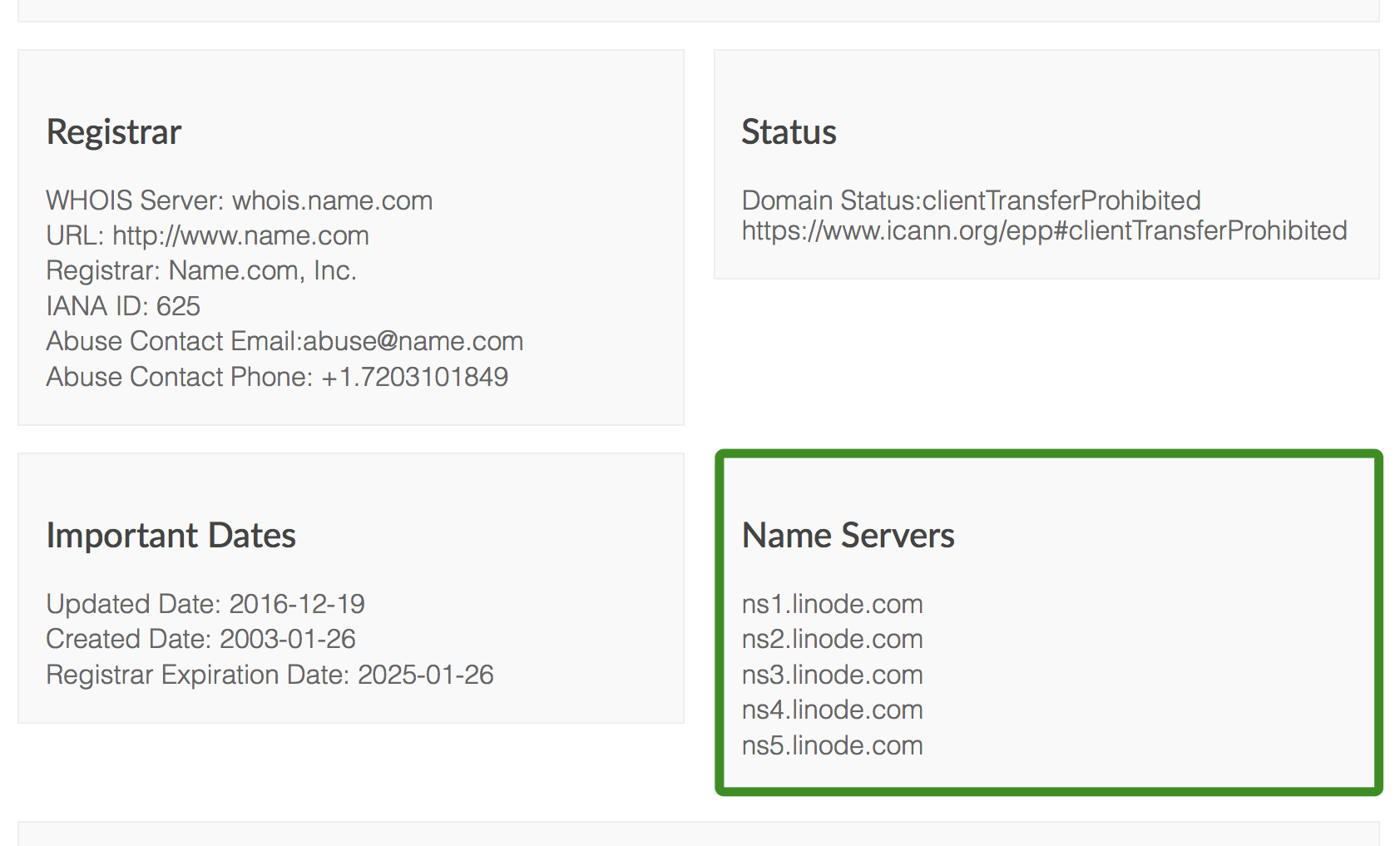 whois.icann.org lookup of nameservers for linode.com linode.com nameservers