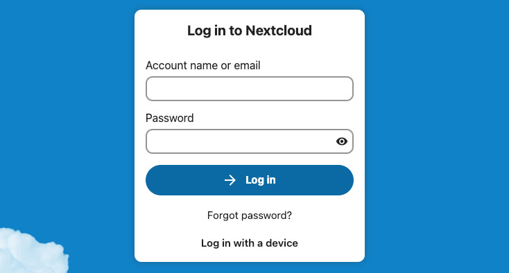 Screenshot of the Nextcloud log in prompt Screenshot of the Nextcloud log in prompt