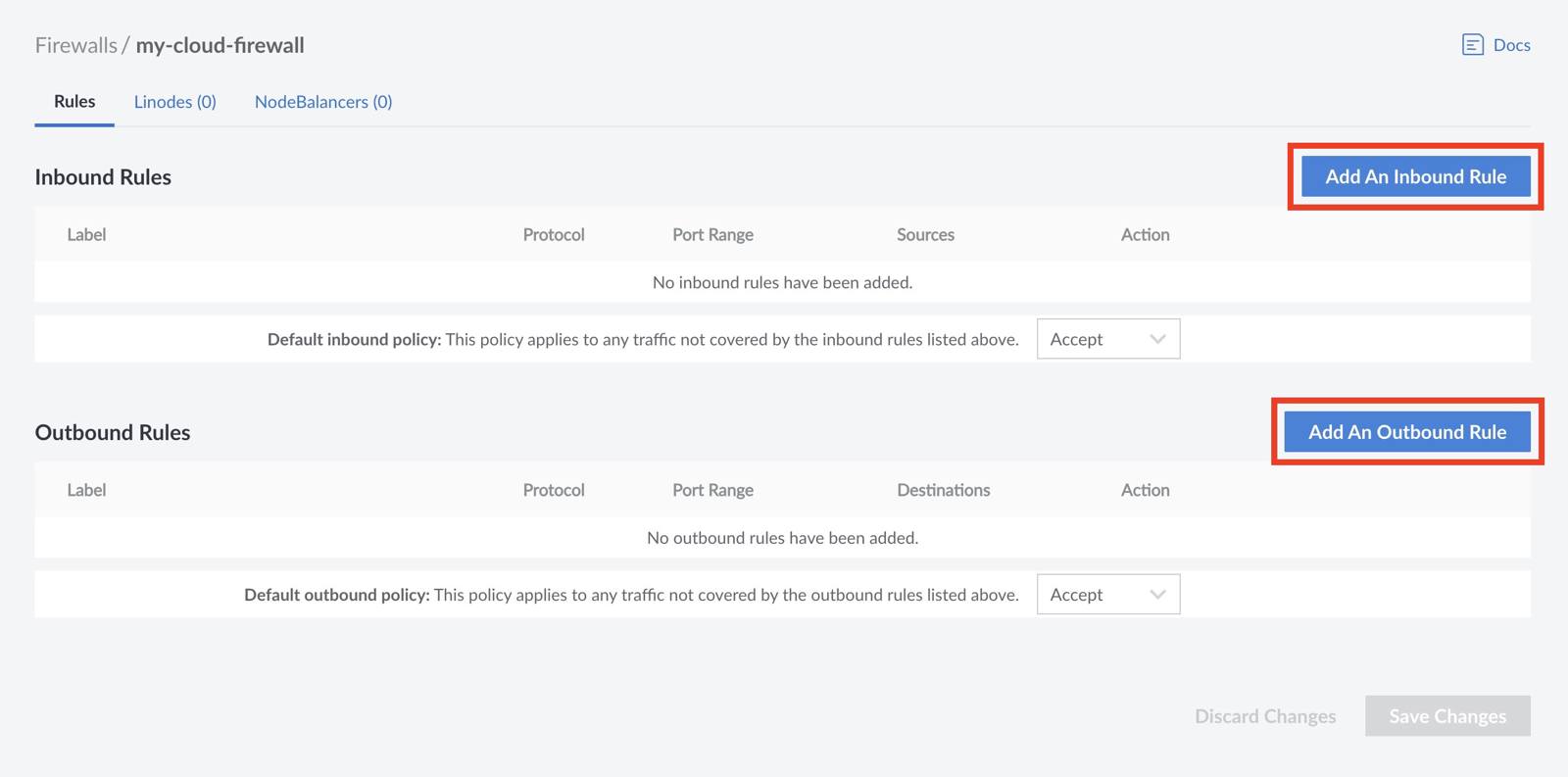 Click on the Add an Inbound/Outbound Rule link. Click on the Add an Inbound/Outbound Rule link.